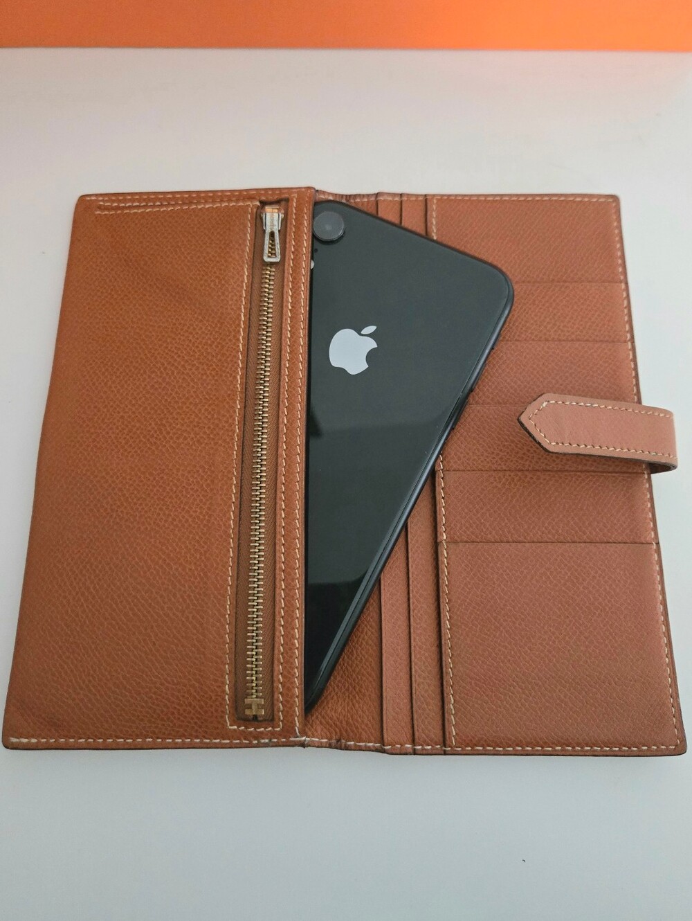 Authentic HERMES Bearn Soufflet Bifold Brown & Gold Iconic "H" Wallet Clutch Set - Picture 10 of 16